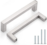 (10 Pack) 5 inch Holes Centers Square Kitchen Cabinet Handles Stainless Steel Cabinet Drawer Handles Brushed Nickel