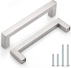 (10 Pack) 5 inch Holes Centers Square Kitchen Cabinet Handles Stainless Steel Cabinet Drawer Handles Brushed Nickel