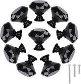 10 Pack Drawer Knobs, Drawer Pulls Black Diamond Shaped Crystal Glass 30mm Cabinet Knobs Pull Handles with Screws Chest
