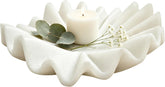 10 Inch Decorative Bowl, White Marble Style Centerpiece | Ruffled Wavy Tray Decor for Modern Home Coffee Table