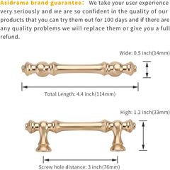 10 Pack 3 Inch(76mm) Brushed Brass Kitchen Cabinet Handles, Gold Cabinet Pulls Kitchen Cabinet Hardware Drawer Pulls
