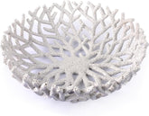 10-Inch White Resin Coral Bowl, Handcrafted Hollow Carved Coastal Art Decor | Handcarved hollow resin coral