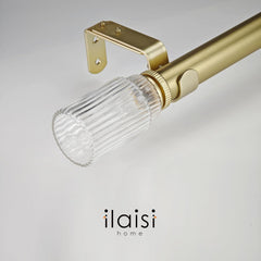 1-1/8 Inch Diameter Gold Curtain Rods with Ribbed Glass Finial, 36-72 inch Telescoping Single Curtain Rods for window