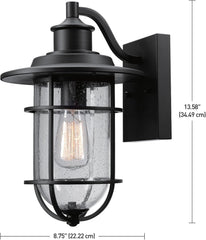 1-Light Outdoor/Indoor Wall Sconce, Black Finish, Seeded Glass Shade, Coastal Modern Design, Weather-Resistant, E26 Base