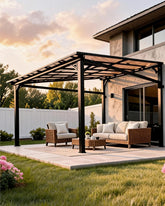10' x 12' Lean-to Gazebo, Wall-Mounted Hardtop Gazebo, Polycarbonate Roof, Aluminum Frame, Ideal and Parties