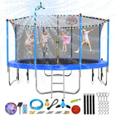 10 12 14 16FT Trampoline Outdoor, Light/Sprinkler/Basketball Hoop | Large Recreational Trampoline for Kids and
