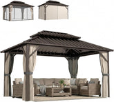 10' x 14' Hardtop Gazebo with UPF50+ Double Galvanized Steel Roof Canopy