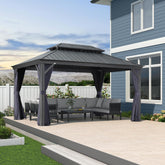10' X 14' Hardtop Gazebo Aluminum Gazebo with Galvanized Steel Double Roof for Backyard Patio Lawn and Garden Curtains