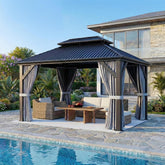 10'x12' Gazebo Hardtop Gazebo, Aluminum Pergola with Double Galvanized Steel Roof