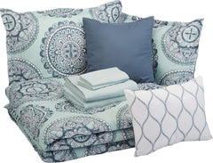 10-Piece Bed-in-a-Bag Comforter Set, Soft, Lightweight Microfiber, Full/Queen, Sea Foam Medallion