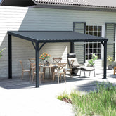 10' x 14' Lean to Gazebo, Wall Mounted Gazebos Pergola with Built in Drainage System, Galvanized Steel Roof