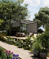 10 ft x 10 ft Outdoor Arched Pergola, Metal Gazebo with Retractable Sun Shade for Backyards, Lawn