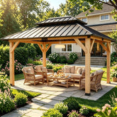 10' x 12' Wooden Gazebo,Patio Hardtop Gazebo Wood,DIY Color Permanent Pavilion with Galvanized Steel Double Metal Roof