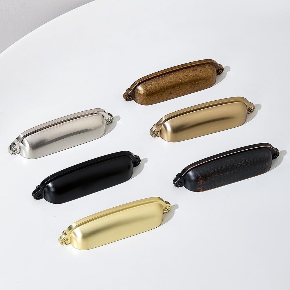 10 Pack Bin Cup Handle Pulls,Vintage Drawer Pulls,Cabinet Hardware,Shell Handle,3.78 Inch Champagne Gold
