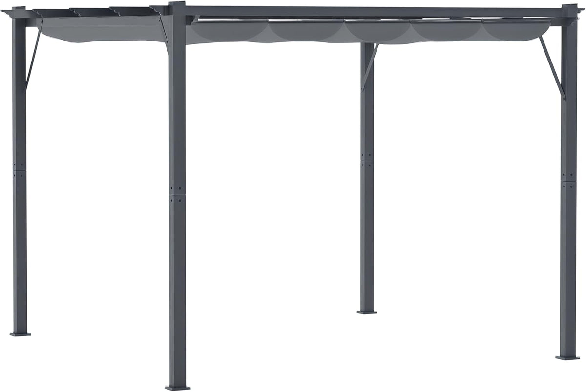 10' x 10' Aluminum Patio Pergola with Retractable Pergola Canopy, Backyard Shade Shelter for Porch, Outdoor Party