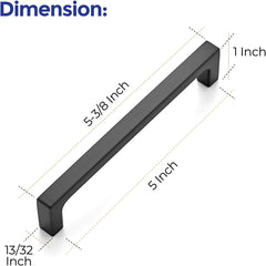 10 Pack 5 Inch Hole Centers Matte Black Cabinet Pulls Handles - Solid Drawer Pulls Kitchen Hardware - Flat Black Square