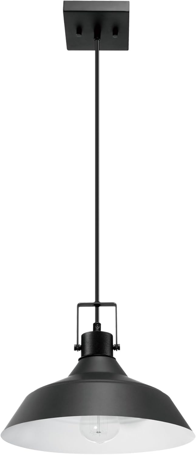 1-Light Indoor/Outdoor Pendant Light, Matte Black Finish, Textured Socket Detail, Adjustable Hanging Height, E26 Base