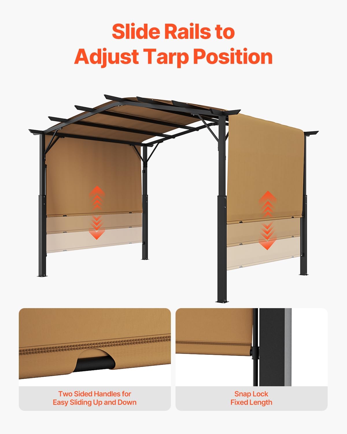 10 x 10 ft Outdoor Pergola, Arched Top Metal Pergola, Retractable Pergola with Sun Shade Canopy
