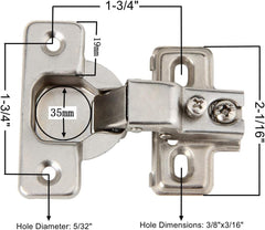 1/2 inch Overlay Concealed Cabinet Hinges, Self-Closing Short Arm European Hinge for Face Frame Cabinets, 105Deg