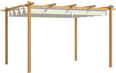 10' x 13' Retractable Pergola Canopy, Wood Grain Aluminum Pergola, Outdoor Sun Shade Shelter for Grill, Garden, Patio
