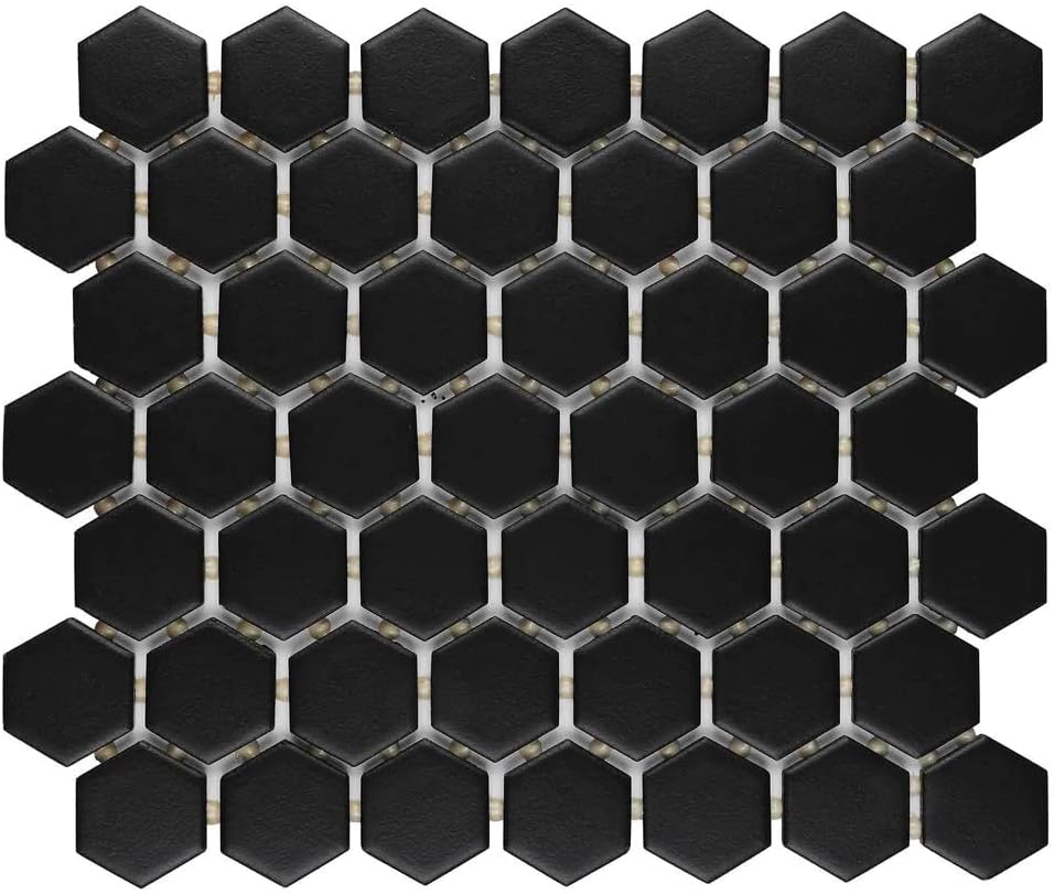 1.5" Black Matte Hexagon Wall Floor Tile (10 Sheets)