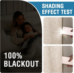 100% Blackout Curtains for Bedroom, Back Tab/Rod Pocket Faux Linen Black Out Cute Curtains 2 Panels