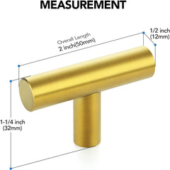 10 Pack Gold Cabinet Knobs 2 Inch - Brushed Brass Drawer Knobs Single Hole Gold T Bar Hardware Drawer Pulls Cabinets