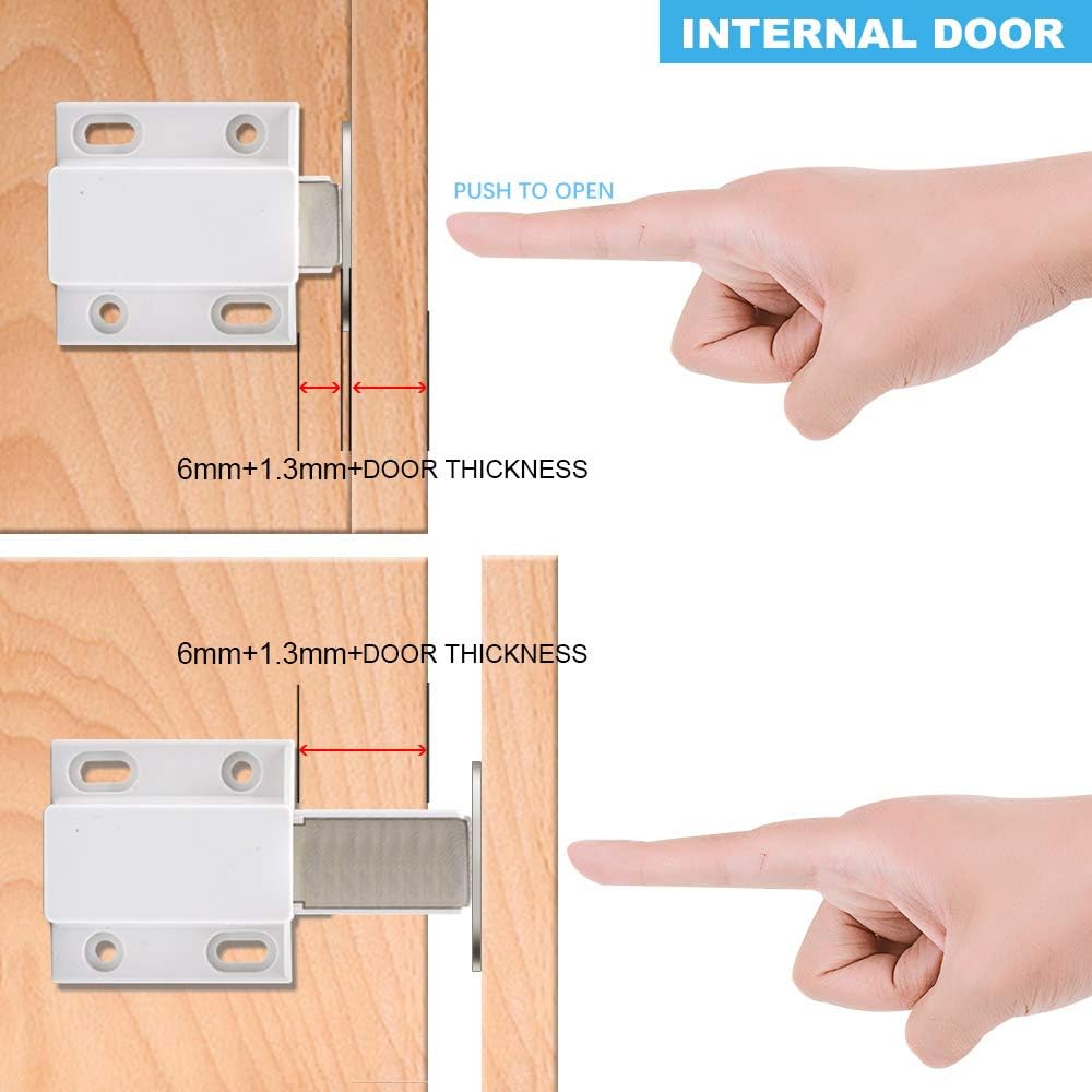 10 Pack Magnetic Push Latch Catch Push to Open Latch Pressure Touch Release Cabinet Catch for Doors Drawers Release