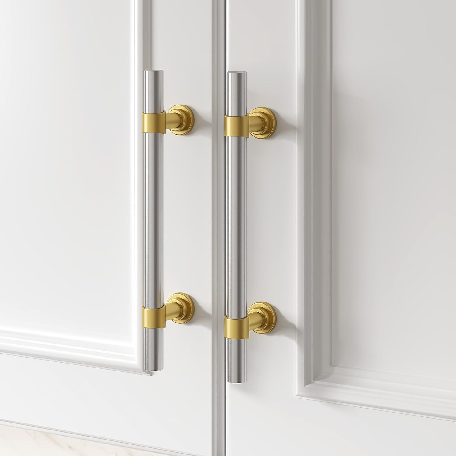 10 Pack 5 Inch Brushed Nickel and Gold Cabinet Pulls Silver Cabinet Handles Brushed Nickel Handles for Cabinets Modern