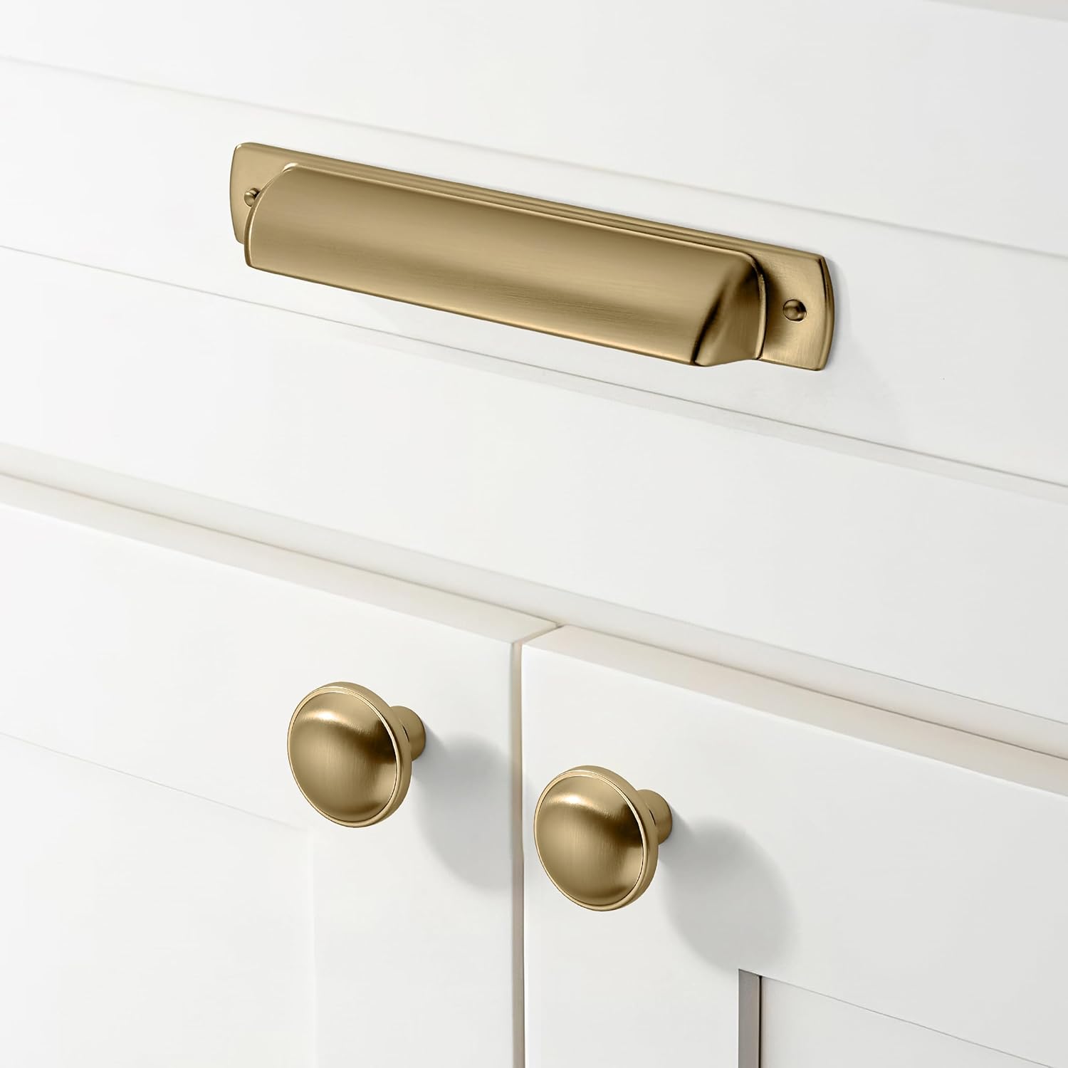 10 Pack 1-1/4 inch Brushed Brass Cabinet Knobs - Brushed Gold Drawer Knobs and Dresser Drawers