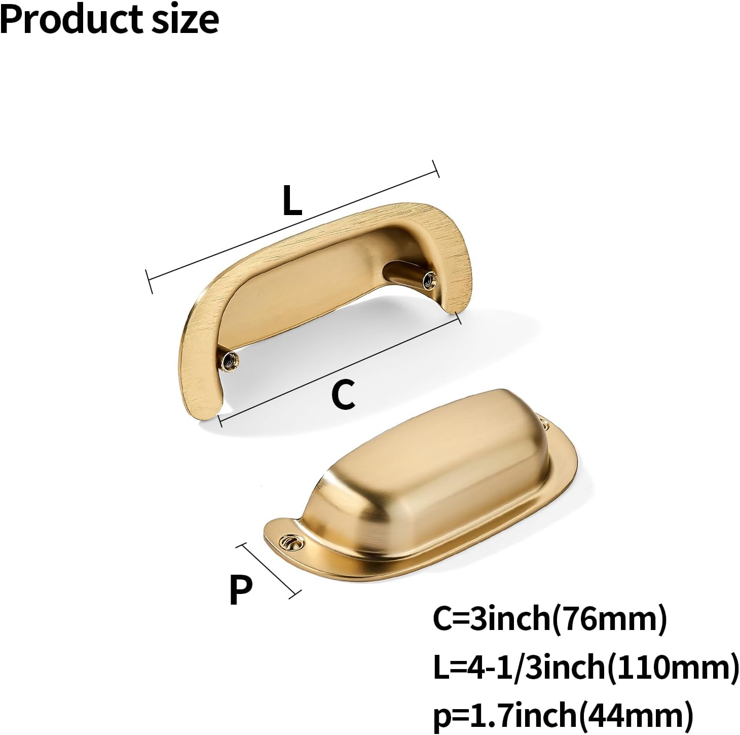 10 Pack 3"(76mm) Hole Center Retro Satin Brass Drawer Pulls Brushed Brass Cabinet Bin Cup Pulls Bathroom Hardware