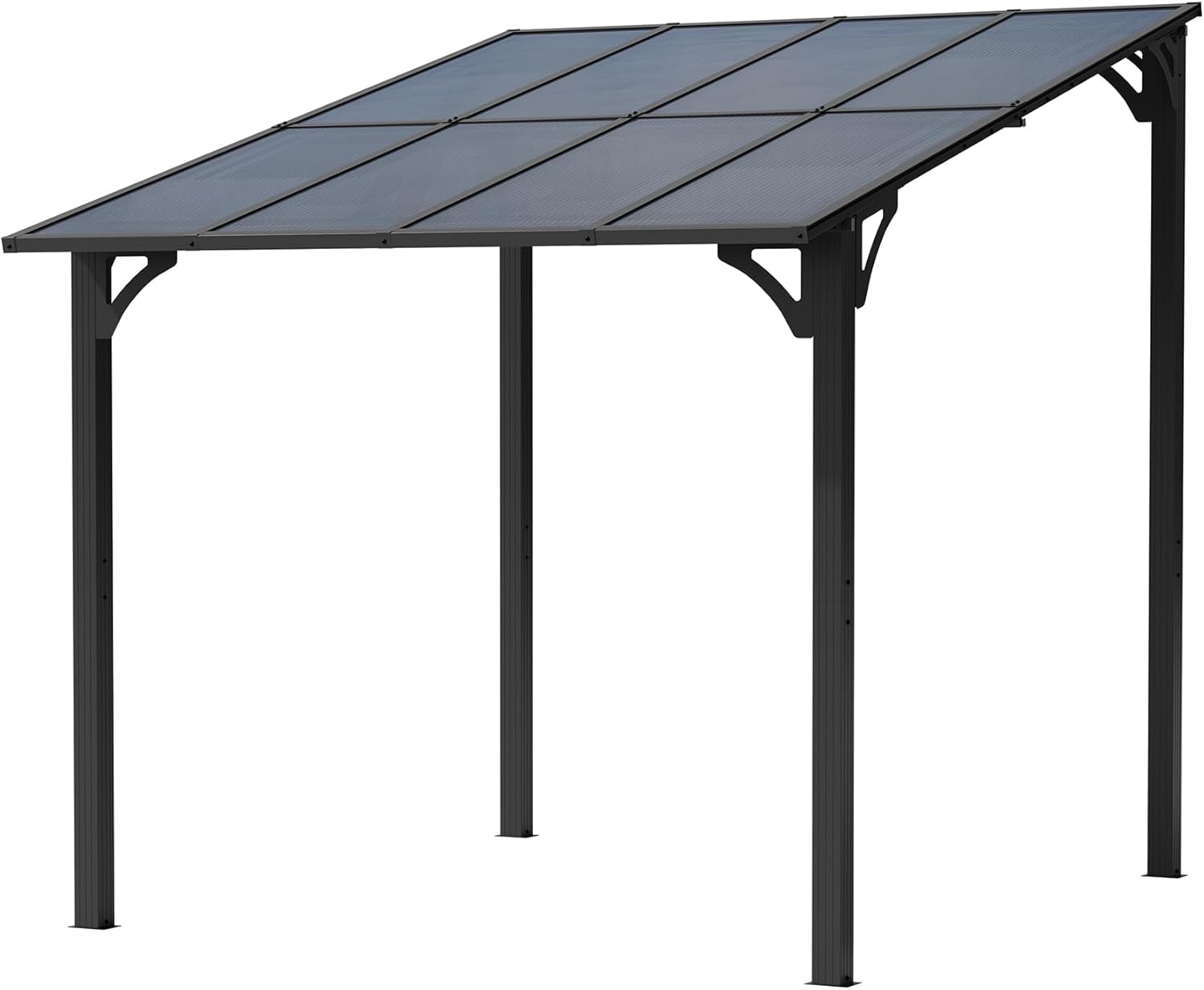10'x 8' Gazebo on Clearance,Hard Top Lean to Gazebo Pergola with UV Protection Roof,Large Wall-Mounted Heavy Duty