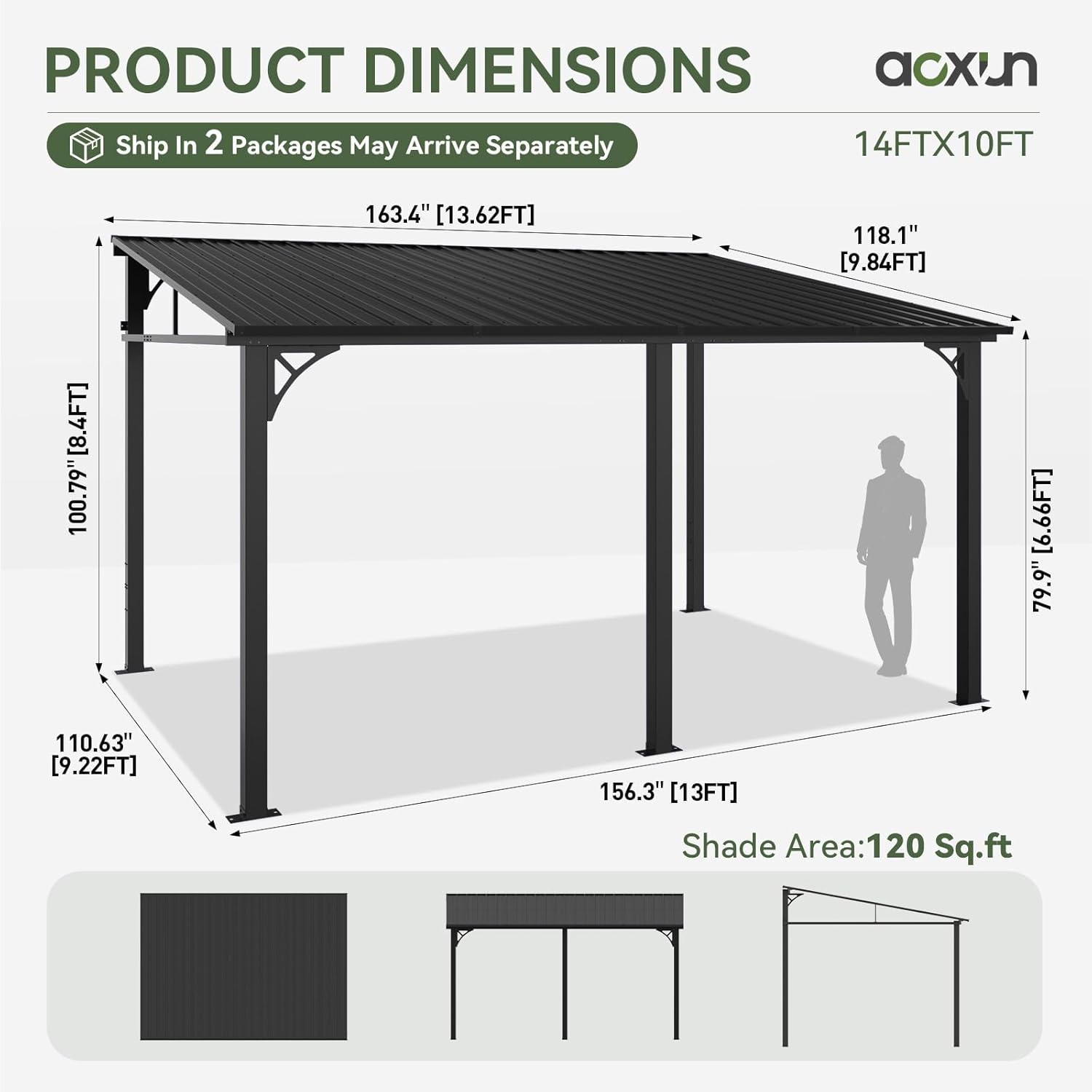 10' x 14' Lean to Gazebo, Upgraded Hardtop Outdoor Pergola with Sloping Galvanized Steel Roof