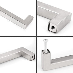 (10 Pack) 5 inch Holes Centers Square Kitchen Cabinet Handles Stainless Steel Cabinet Drawer Handles Brushed Nickel