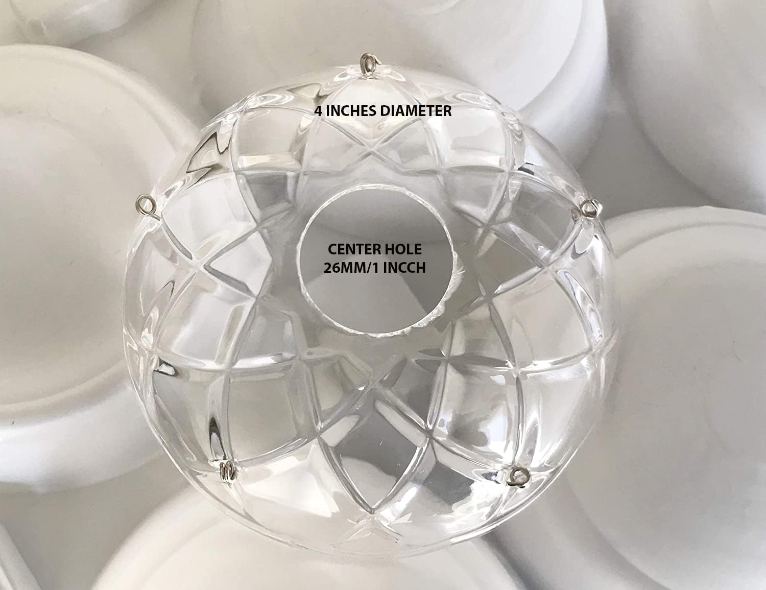 1 Piece - Clear 4-Inch, 5 Side Holes Asfour 30% Lead Crystal Bobeches for Chandelier with 5 U-Drops 38mm Silver Bowtie