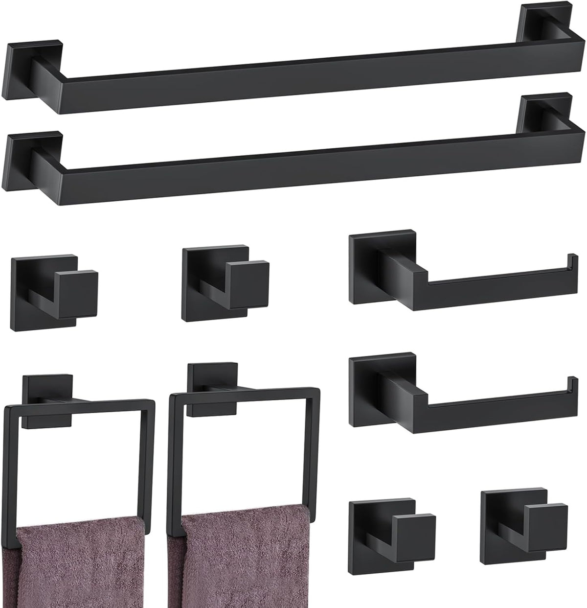 10-Piece Matte Black Bathroom Hardware Accessories Set Black Towel Bar Set Towel Holder Set Stainless Steel