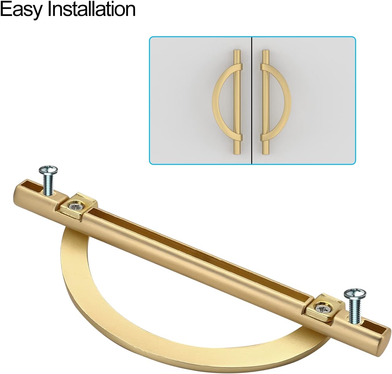 10 Pack 3.75 Inch Brushed Gold Kitchen Cabinet Handles - Half Moon Pulls for Cabinets, Drawers, Dressers - Hardware
