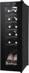 10''W Small Wine Fridge with Compressor, 12 Bottles Freestanding Wine Cooler Refrigerator with Touch Panel Control and Glass Door, Wine Cellar for Red, White, Champagne or Sparkling, 41-64°F