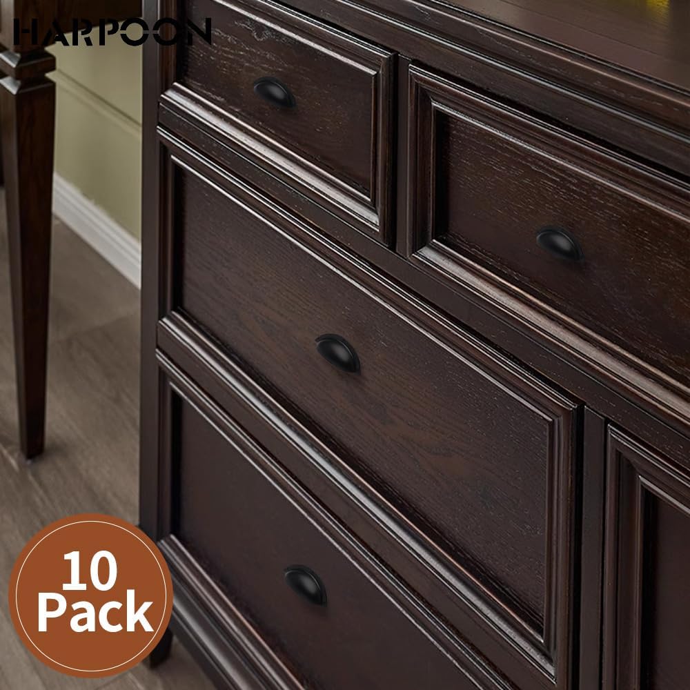 10 Pack Kitchen Cabinet Handles 2.5 Inch Hole Center Bin Cup Drawer Pulls Flat Black