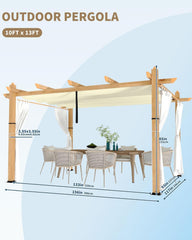 10 x 13 FT Patio Pergola, Aluminum Patio Gazebo with Retractable Sun Shade &Side Mesh