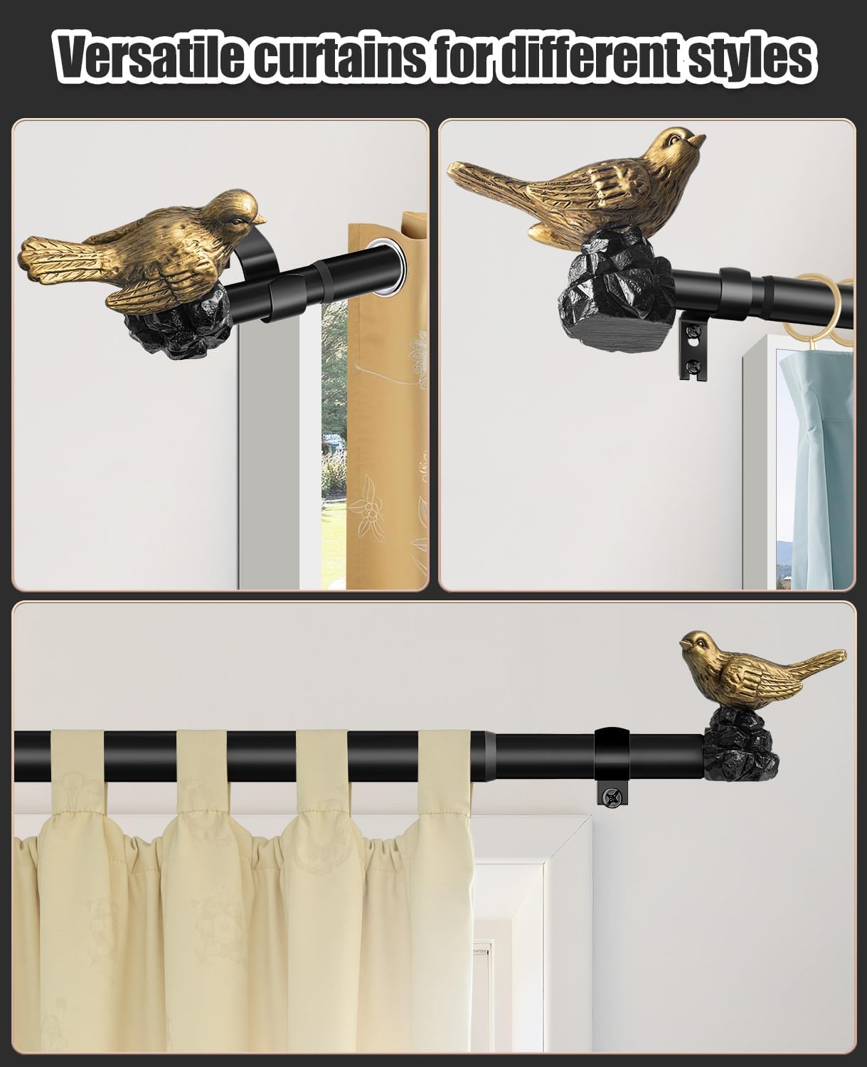 1 or 7/8 Inch Bird-Shaped Decorative Finials for Curtain Rods,Curtain Rod Ends Metal Curtain Rod Finials Ends Easy to