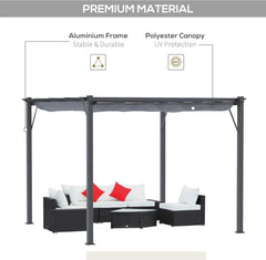 10' x 10' Aluminum Patio Pergola with Retractable Pergola Canopy, Backyard Shade Shelter for Porch, Outdoor Party