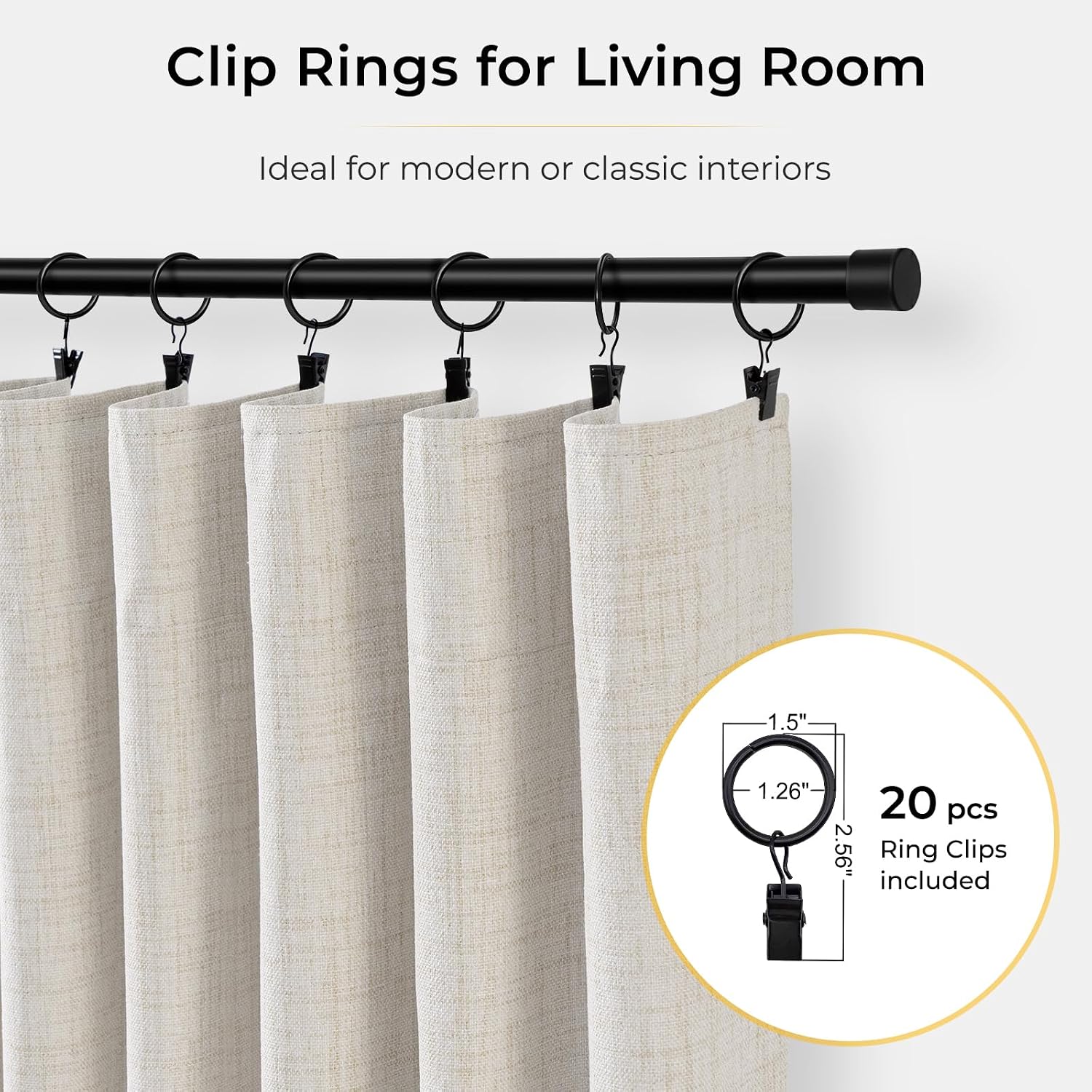 100% Blackout Curtains, Black Out Curtains, Clip Rings Linen Blackout Drapes, Thermal Insulated Room