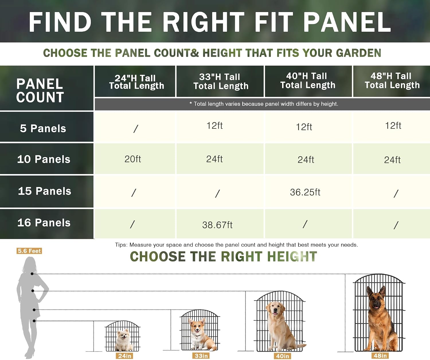 10 Panels Decorative Garden Fence, 40in (H) X 24ft (L) No Dig Dog Fences Outdoor for Yard, Rustproof Tall Metal