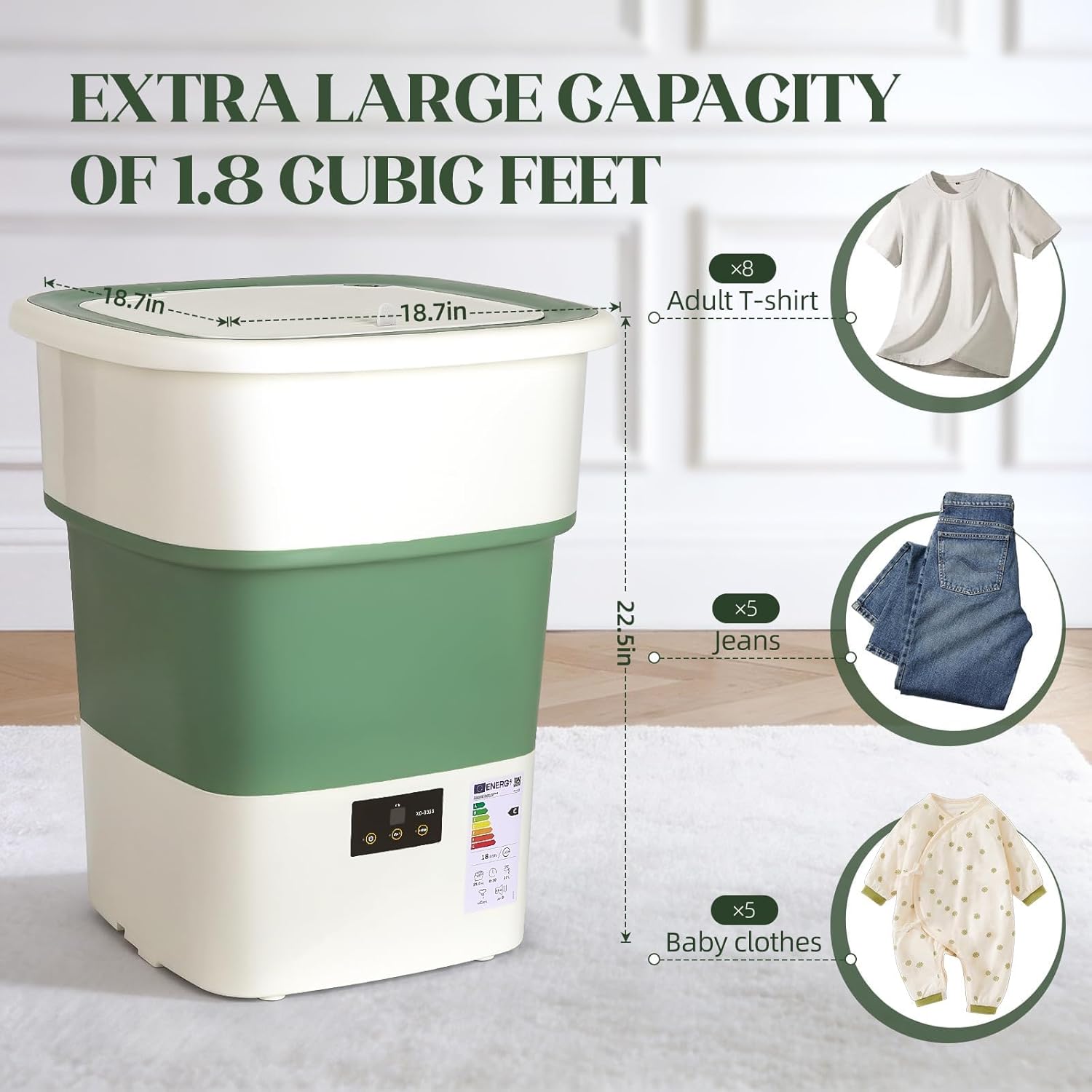 1.8 Cu.Ft Compact Portable Washer - Foldable Washing Machine with Spin Dryer, 150W Timer for RV, Apartment, Camping