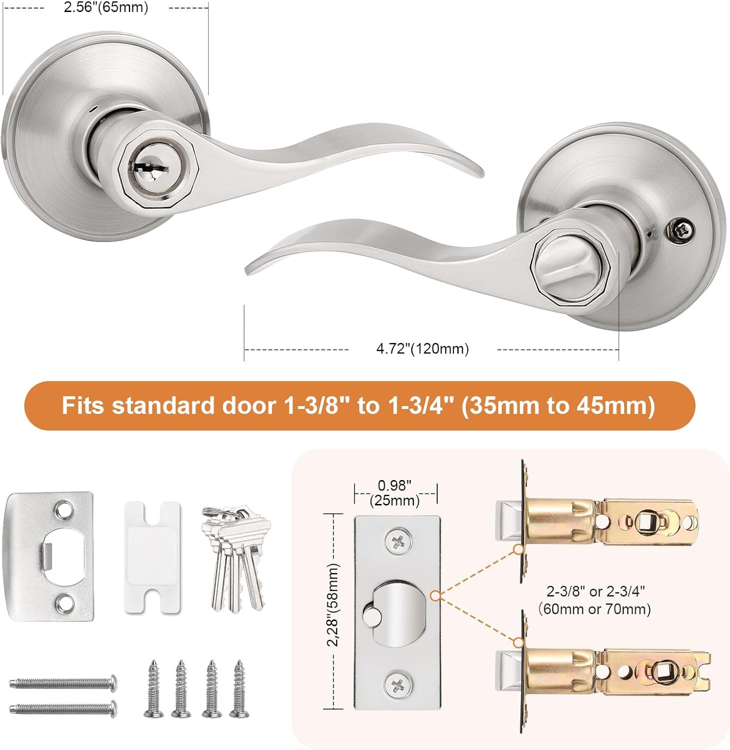 (2 Pack Wave Style Keyed Alike Entry Levers - Door Lever