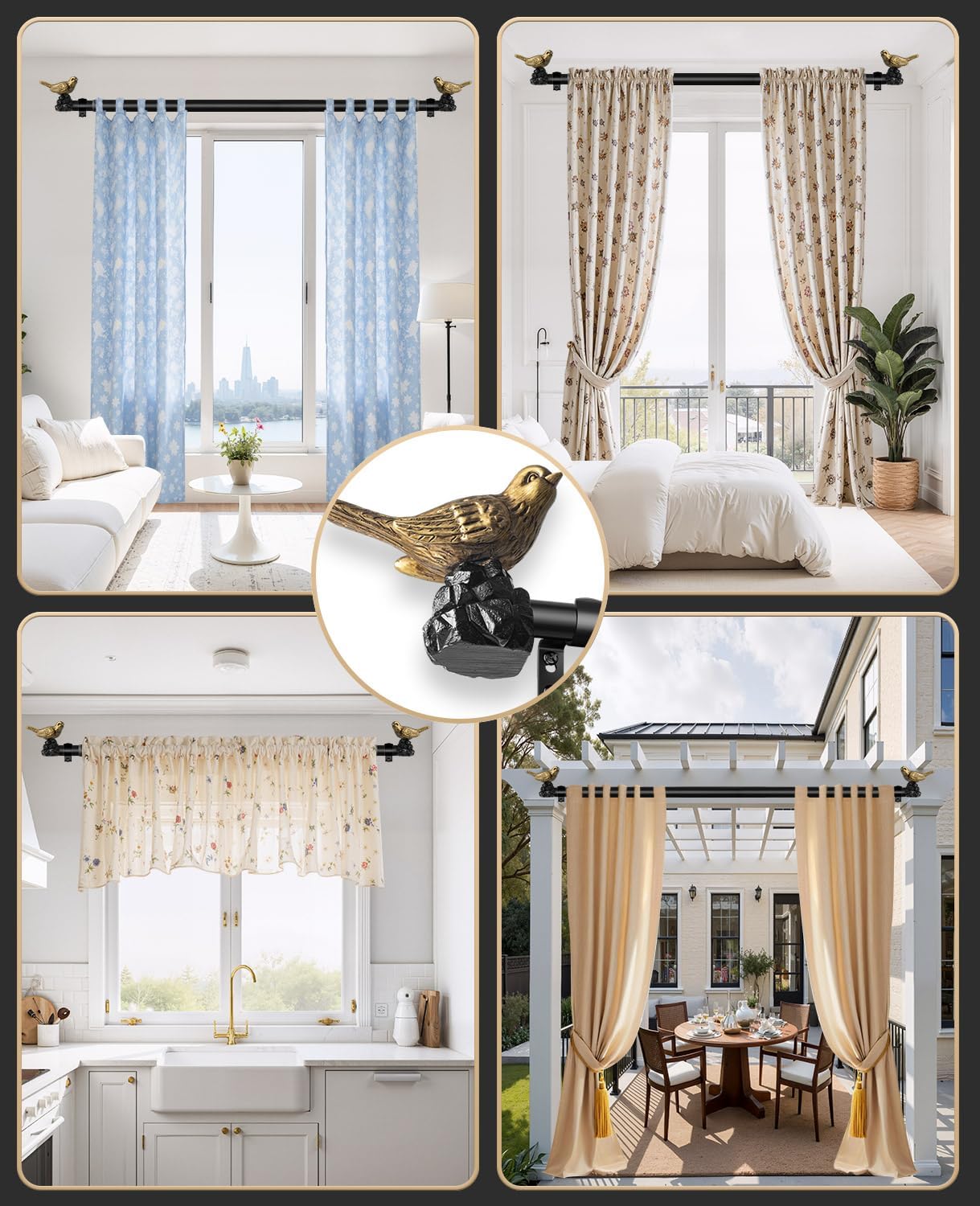 1 or 7/8 Inch Bird-Shaped Decorative Finials for Curtain Rods,Curtain Rod Ends Metal Curtain Rod Finials Ends Easy to