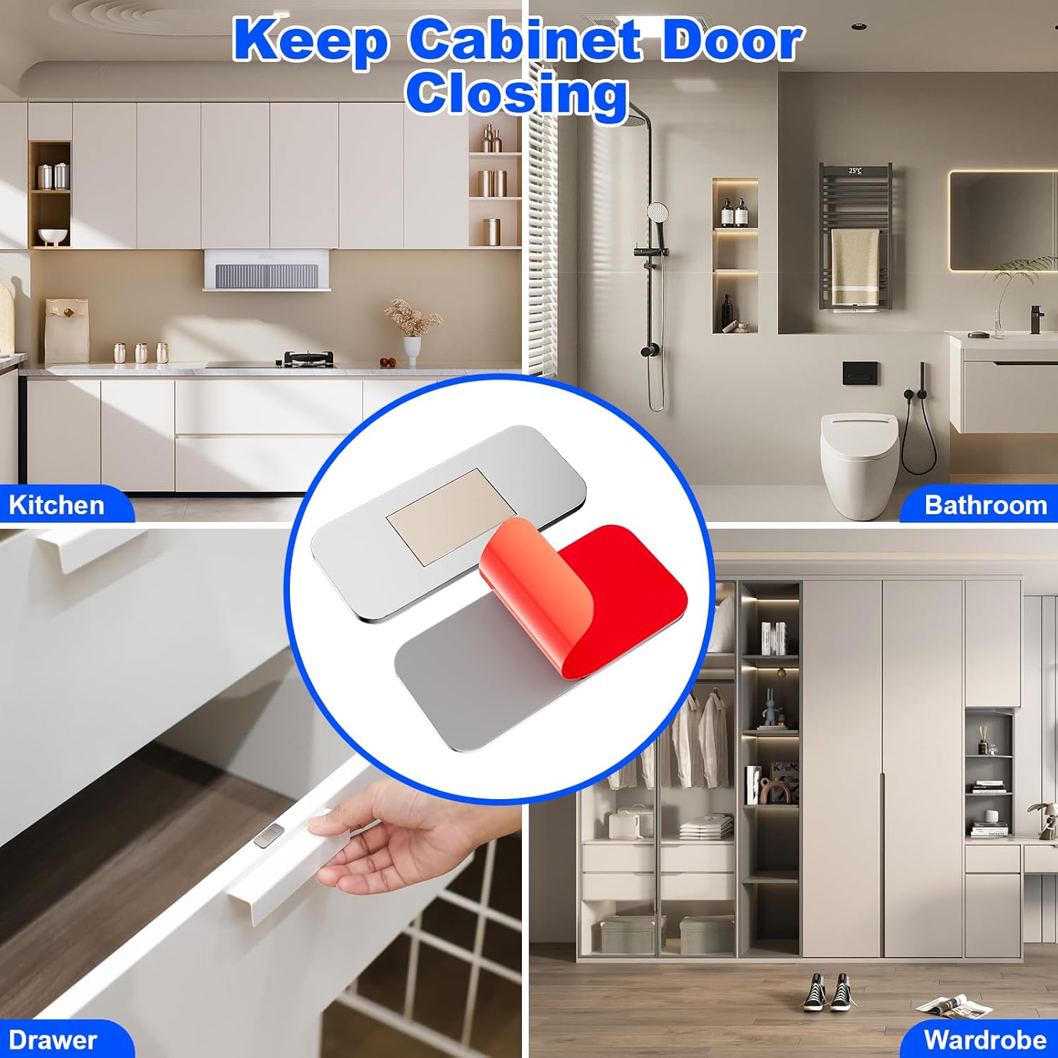 10 Pack Magnetic Cabinet Door Catch, Ultra Thin Cabinet Door Magnets, Adhesive Drawer Magnets to Stay Closed, Stainless