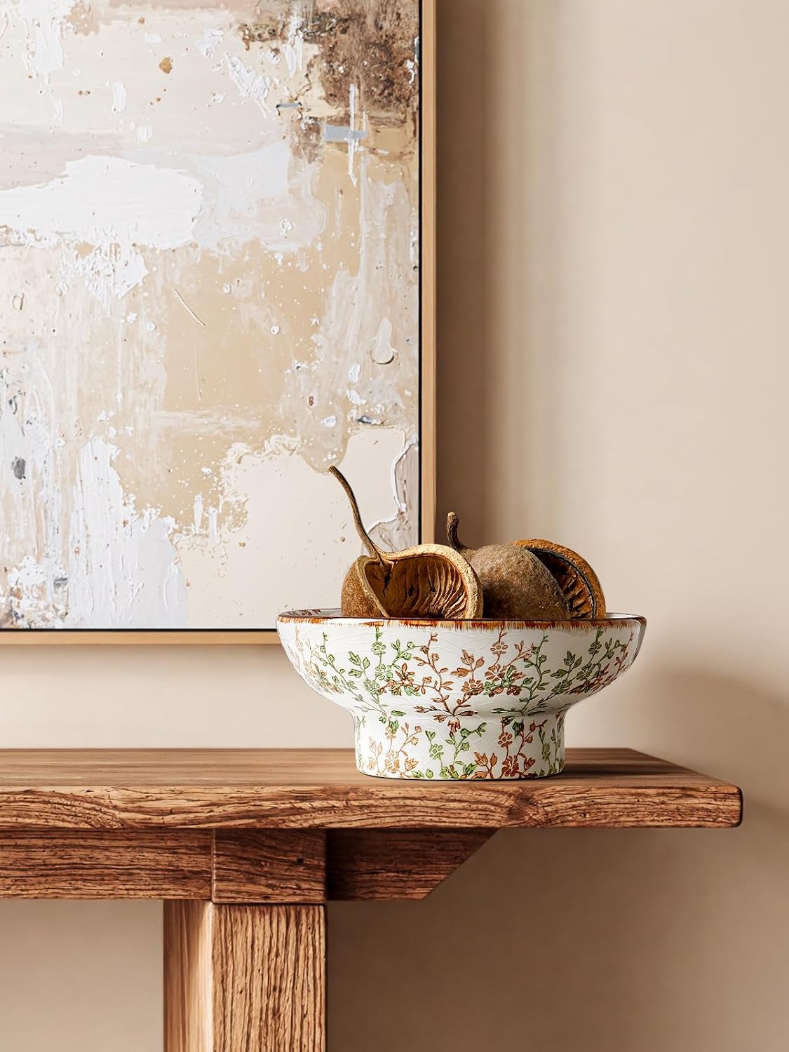 10" Ceramic Decorative Bowl, Key Bowl , Handcrafted Sturdy Pedestal Bowl, French Country Fruit Bowl Counter