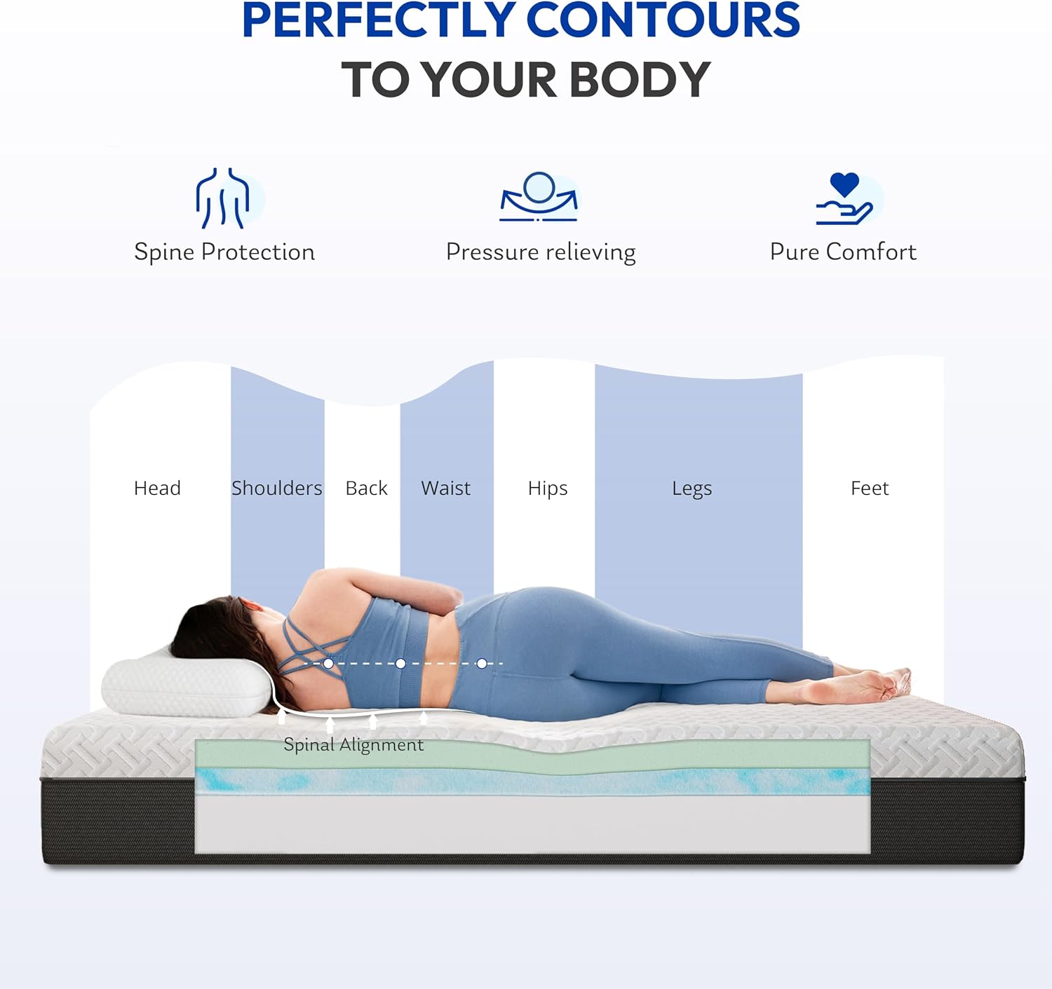 10 Inch Queen Size Mattress,Green Tea Gel Memory Foam,Medium Firm | Cool Night Sleep,Back Pain Relief,Enhanced